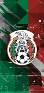 Mexican soccer crest on abstract backdrop.