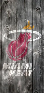 Miami Heat logo on wooden textured background mobile wallpaper.