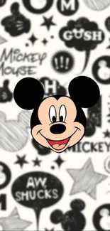 Mickey Mouse black and white themed mobile wallpaper.