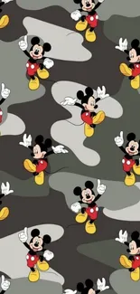 Mickey Mouse camouflage themed mobile wallpaper.