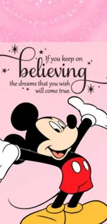 Mickey Mouse with quote on pink background.