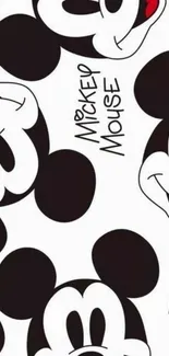 Black and white Mickey Mouse faces pattern with red accents.