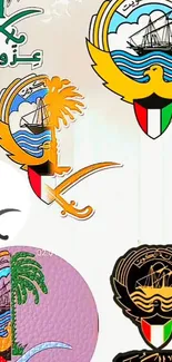 Collage of Middle Eastern emblems featuring ships and swords.