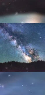 Breathtaking Milky Way over a dark, silhouetted landscape under a star-filled night sky.