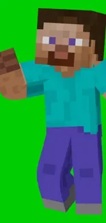 Minecraft character with green background in pixel art style.