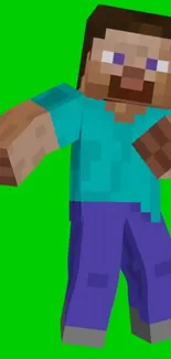 Minecraft character on vibrant green background.