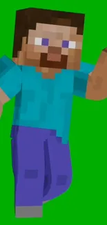 Minecraft character on bright green background.