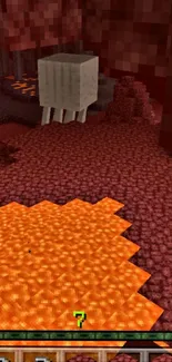 Minecraft Nether scene with lava flow and sword.