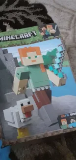 LEGO Minecraft character and duck with blocky background.