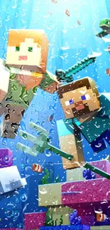 Minecraft underwater adventure scene with characters and marine life.