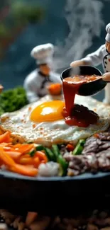 Miniature chefs crafting a vibrant meal.