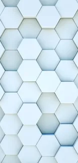 Minimalistic 3D hexagonal blue patterned wallpaper.