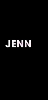 Black wallpaper with 'Jenn' in pink letters.