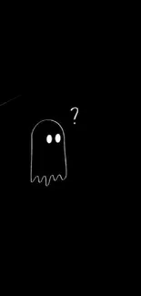 Minimalist ghost sketch on a black background with a question mark.