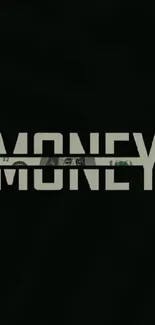 Minimalist wallpaper with bold 'Money' text art on black background.