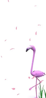 Minimal pink flamingo on white background art.