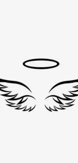 Minimalist black angel wings with halo on white background.