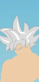 Minimalist anime art with spiky hair silhouette on sky blue background.