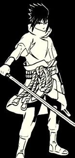 Minimalist black and white anime warrior wallpaper for mobile phone.