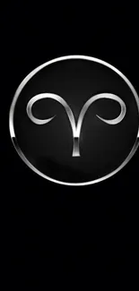 Sleek Aries symbol on a black minimalist wallpaper.