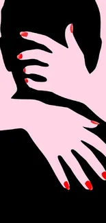 Minimalist abstract wallpaper with hands in pink and black.