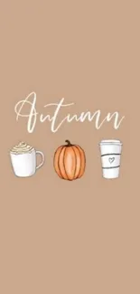 Minimalist autumn mobile wallpaper with pumpkin and coffee.