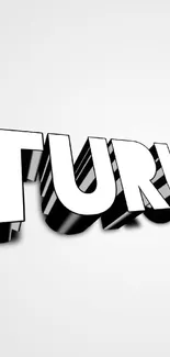 3D text art wallpaper in black and white on a gray background.