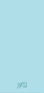 Minimalist light blue phone wallpaper with text at the bottom.