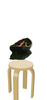 Minimalist wallpaper with boat and stool on white background.