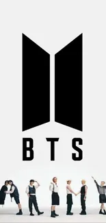 Minimalist black and white BTS wallpaper with logo and members.