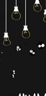 Minimalist cartoon wallpaper with lightbulbs and playful characters.