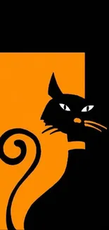 Minimalist wallpaper featuring a black cat with orange accents.