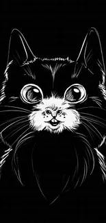 Minimalist cat line art on a black background.