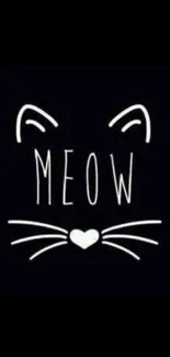 Minimalist black cat design with 'Meow' text.