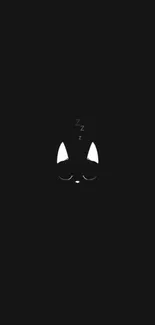 Minimalist sleeping cat on dark wallpaper.