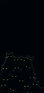 Black wallpaper with yellow-eyed outlined cats.