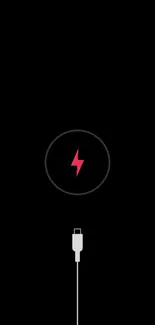 Minimalist mobile wallpaper with red charging symbol on black background.