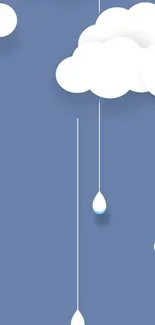 Minimalist blue wallpaper with clouds and raindrop design.