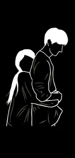 Black and white minimalist couple silhouette art wallpaper.