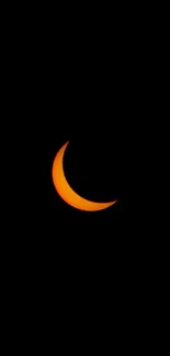 Orange crescent moon on a black background, minimalist art.