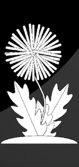 Minimalist dandelion design on black mobile wallpaper.