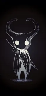 Minimalist dark creature wallpaper with a horned figure on a black background.