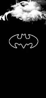 Minimalist black and white Dark Knight wallpaper with iconic logo.