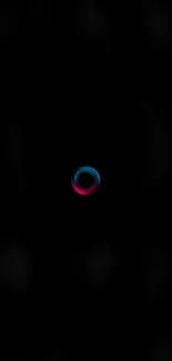 Minimalist black wallpaper with blue and pink loop design on mobile phone.