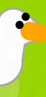 Minimalist white duck with orange beak on a lime green background.