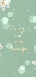 Minimalist phone wallpaper with daisies and the quote 'Enjoy the little things'.