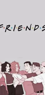 Minimalist cartoon of Friends cast in light gray background.