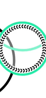 Minimalist black and teal circles with laurel accents on a white background.