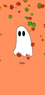 Cute minimalist ghost on orange background.