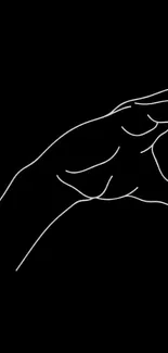 Minimalist line art of a hand on a black background.